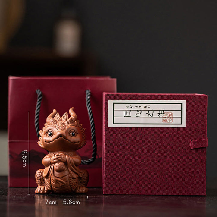 Buddha Stones Szczęście Smok Bogactwo Herbata Zwierzę Fioletowa Glina Figurka Dekoracja - Dziewczynka Mały Smok – Brązowy (Pudełko na prezent) - image 23