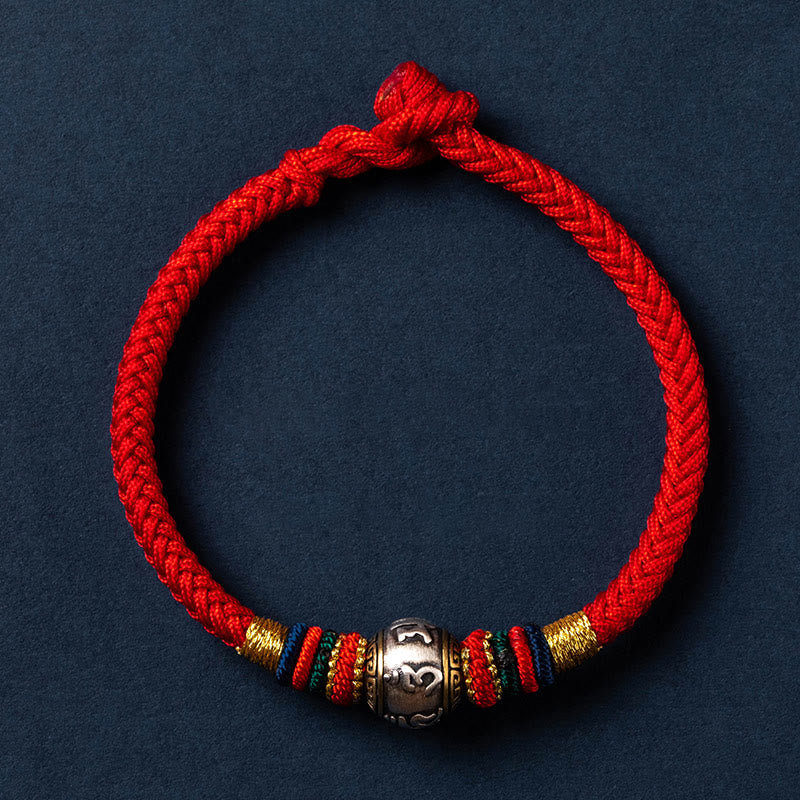 Buddha Stones 925 Srebro Sterlingowe Tybet Ręcznie Robione Om Mani Padme Hum Ochrona Szczęścia Bransoletka King Kong Knot Braided