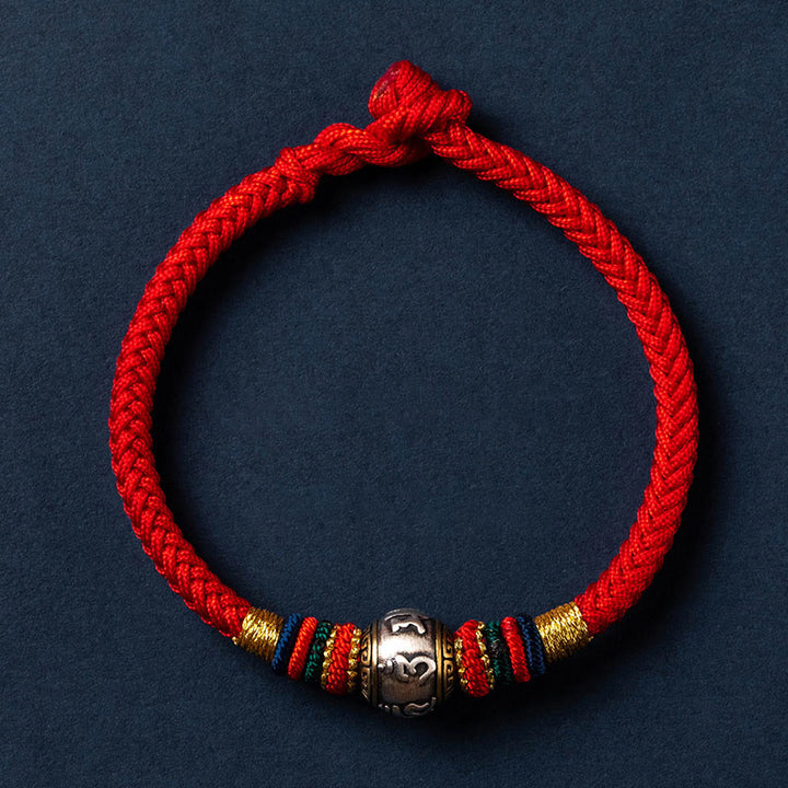 Buddha Stones 925 Srebro Sterlingowe Tybet Ręcznie Robione Om Mani Padme Hum Ochrona Szczęścia Bransoletka King Kong Knot Braided