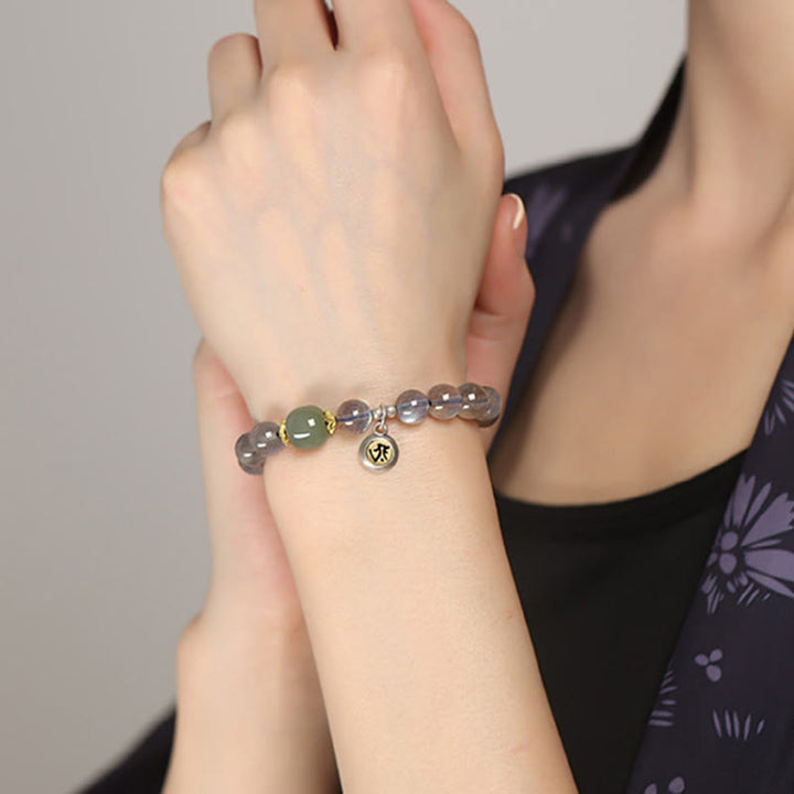 Buddha Stones Chiński Zodiak Natal Budda 925 Srebro Sterling Naturalny Kamień Księżycowy Hetian Jade Pozytywna Bransoletka
