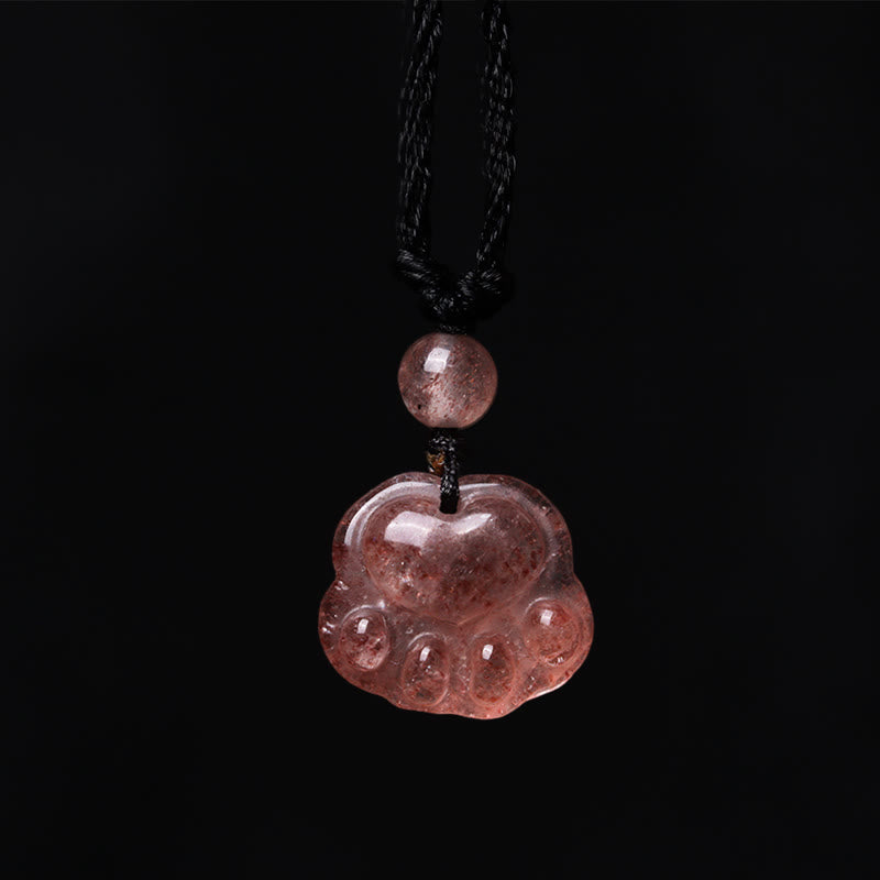 Buddha Stones Kwarc Truskawkowy Piękny Koci Łapa Pazur Uzdrawiający Naszyjnik Wisiorek - image 2
