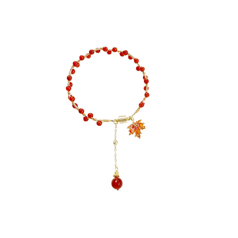 Bransoletka z zawieszką szczęścia Buddha Stones Red Maple Leaf