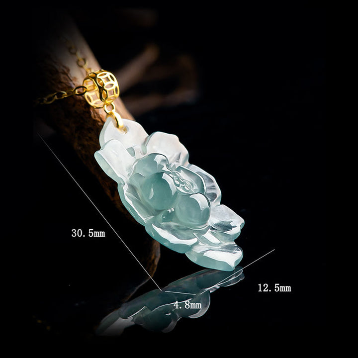 Buddha Stones 18K Złoto Naturalny Jadeit Wzór Lotosu Naszyjnik Wisiorek Dobrobyt - image 9
