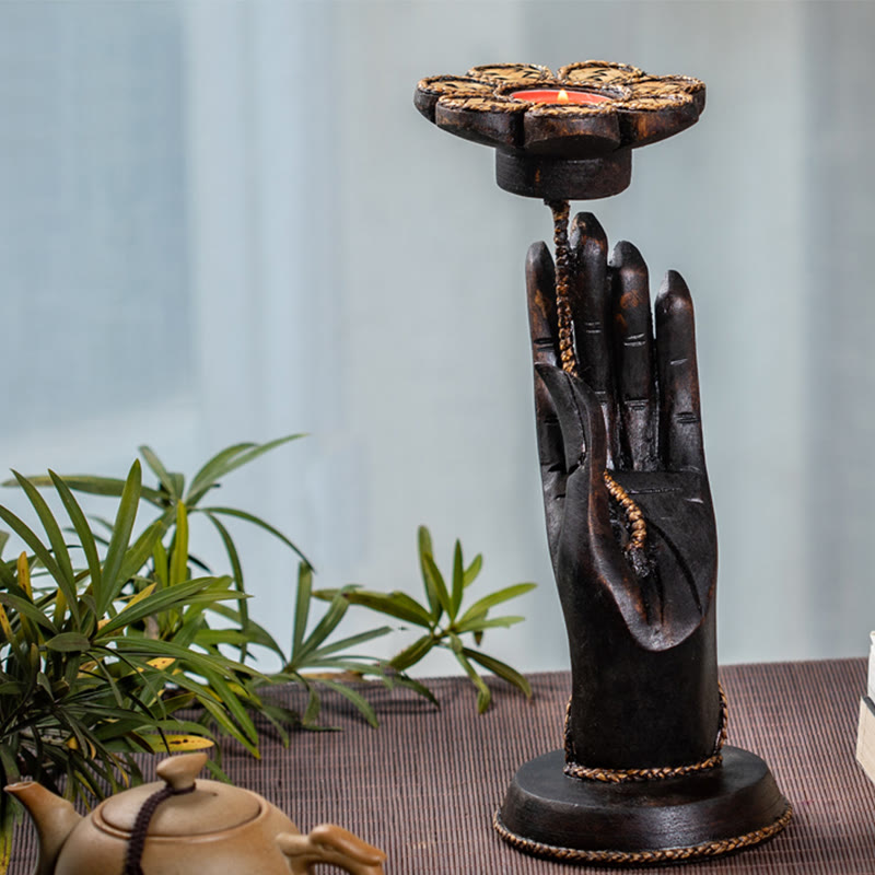 Buddha Stones Wzór Dłoni Drewniany Świecznik Domowy Świecznik Dekoracja