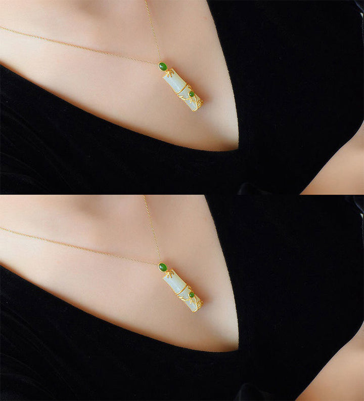 Buddha Stones Biały Jadeit Cyjan Jadeit Bambus Ochrona Naszyjnik Wisiorek - image 8