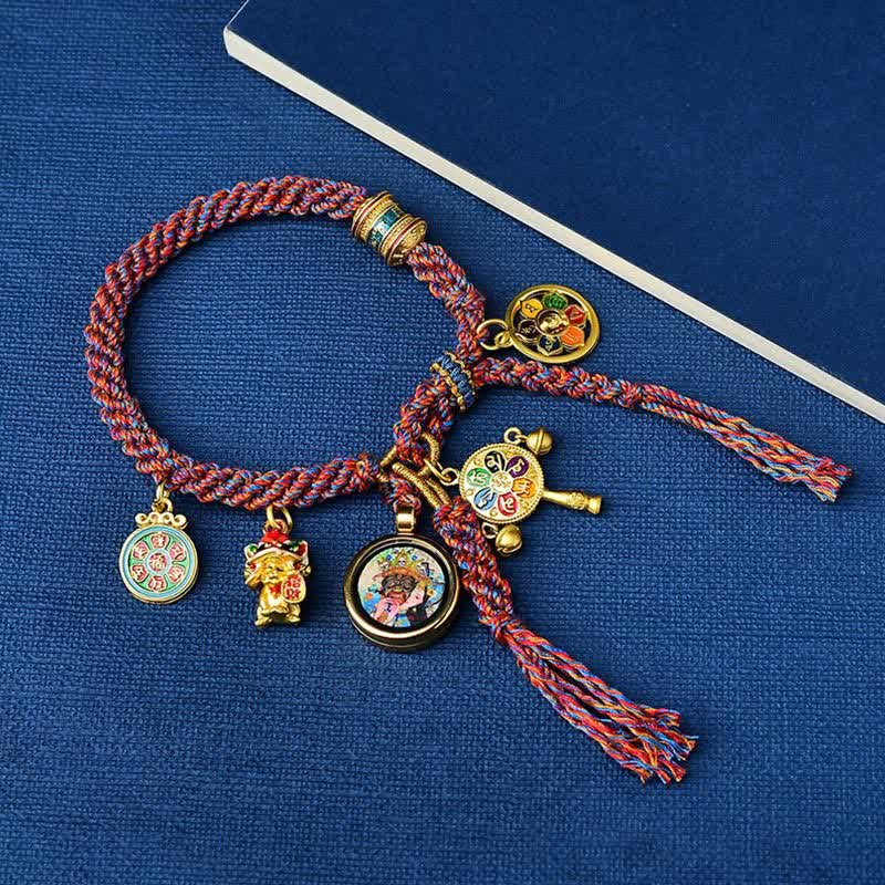 Tybetańska Zielona Tara Zakiram Bogini Bogactwa Thangka Szczęścia Bransoletka ze Sznurka Warkoczowego