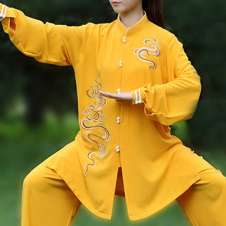 Buddha Stones Pomyślne Chmury Haft Medytacja Modlitwa Duchowy Zen Tai Chi Qigong Praktyka Unisex Zestaw Ubrań