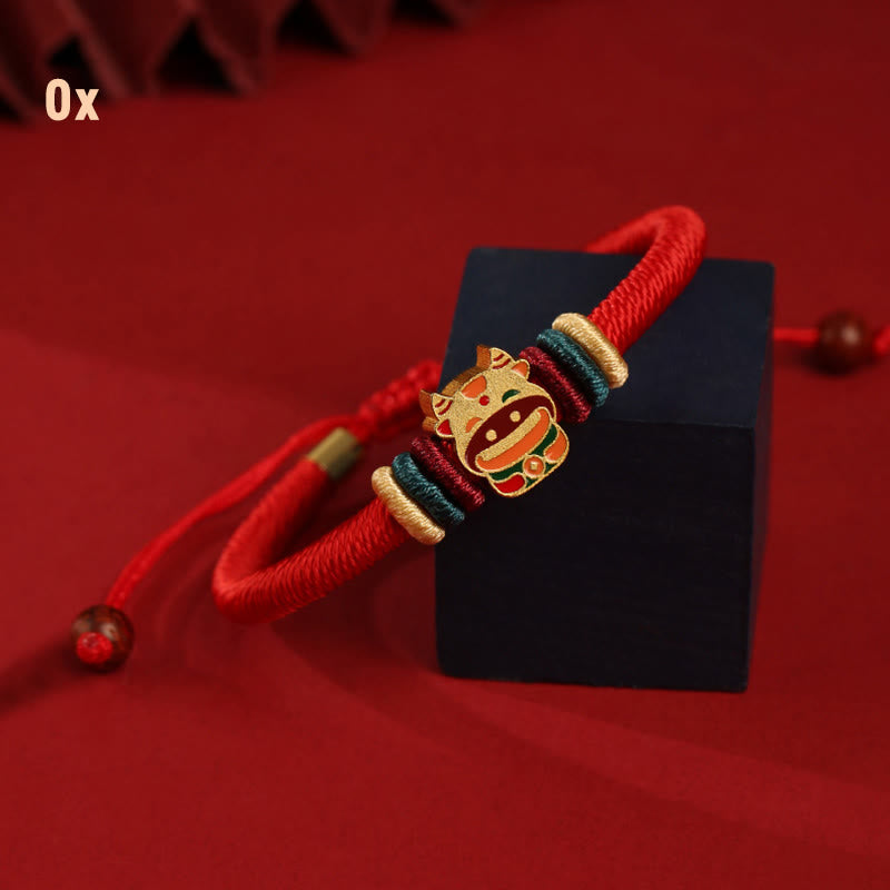 Buddha Stones Ręcznie robione 925 Srebro Sterling Rok Smoka Uroczy Chiński Zodiak Szczęście Pleciona Czerwona Bransoletka - Wół (obwód nadgarstka 14-19 cm) - image 11