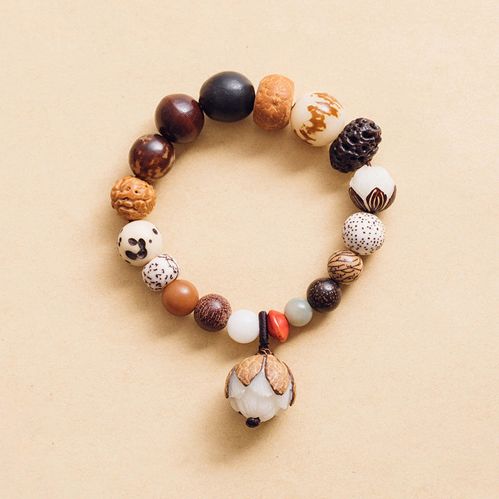Buddha Stones Bodhi Nasiona Lotosu Mądrość Spokój Bransoletka Mala Na Nadgarstek
