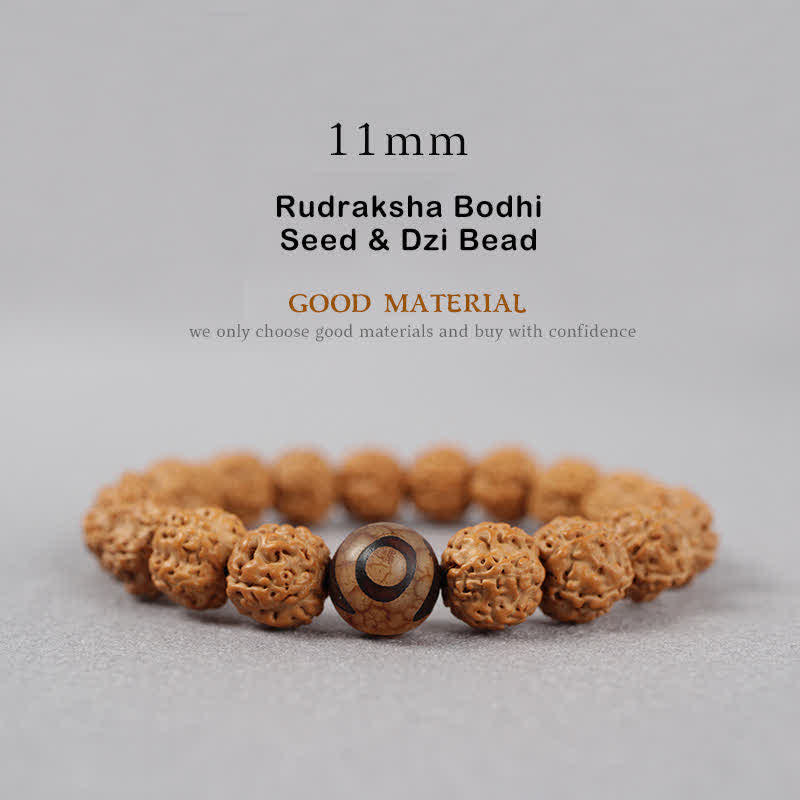 Buddha Stones Tybet Rudraksha Bodhi Nasiona Dzi Koralik Bursztyn Turkus Bransoletka Bogactwo - 11 mm - Nasiona Rudraksha Bodhi i koralik Dzi - image 17