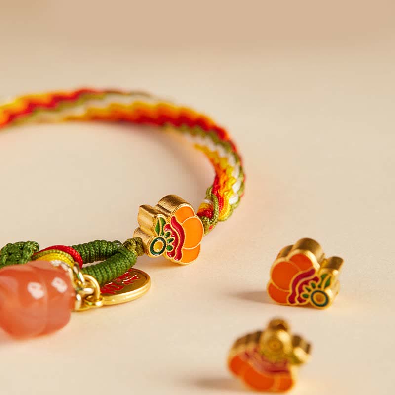 Bransoletka ze sznurka z węzłem warkoczowym i Buddha Stones Persimmon Red Agat Strength Reincarnation