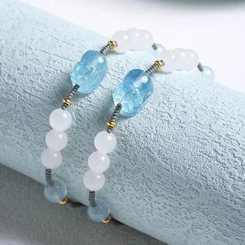 Buddha Stones Naturalny Akwamaryn PiXiu Hetian Biały Jade Bransoletka Lecznicza