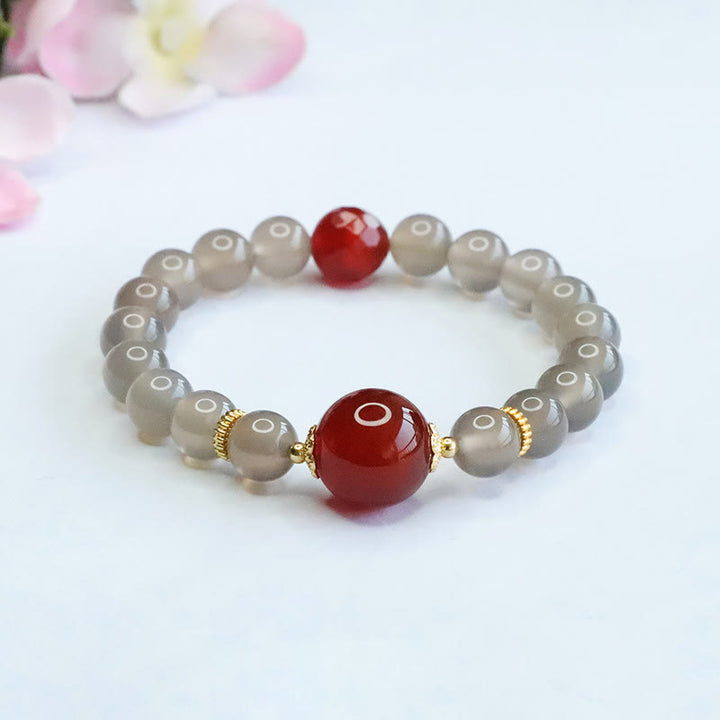 Bransoletka z Buddha Stones Naturalny Szary Chalcedon Czerwony Agat Harmonia
