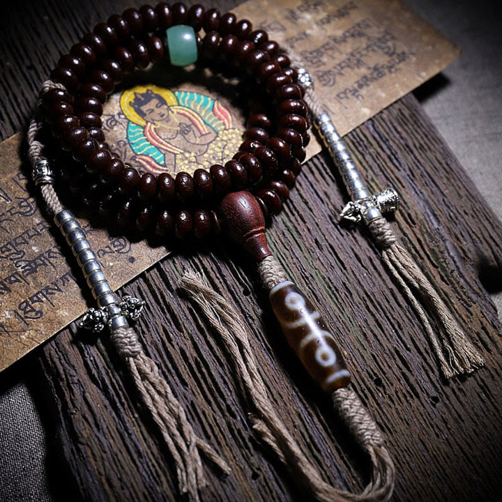 Buddha Stones Naturalne Tybet 108 Mala Koraliki Fioletowe Nasiona Bodhi Trójoki Koralik Dzi Miedziana Bransoletka Harmonii Dorje