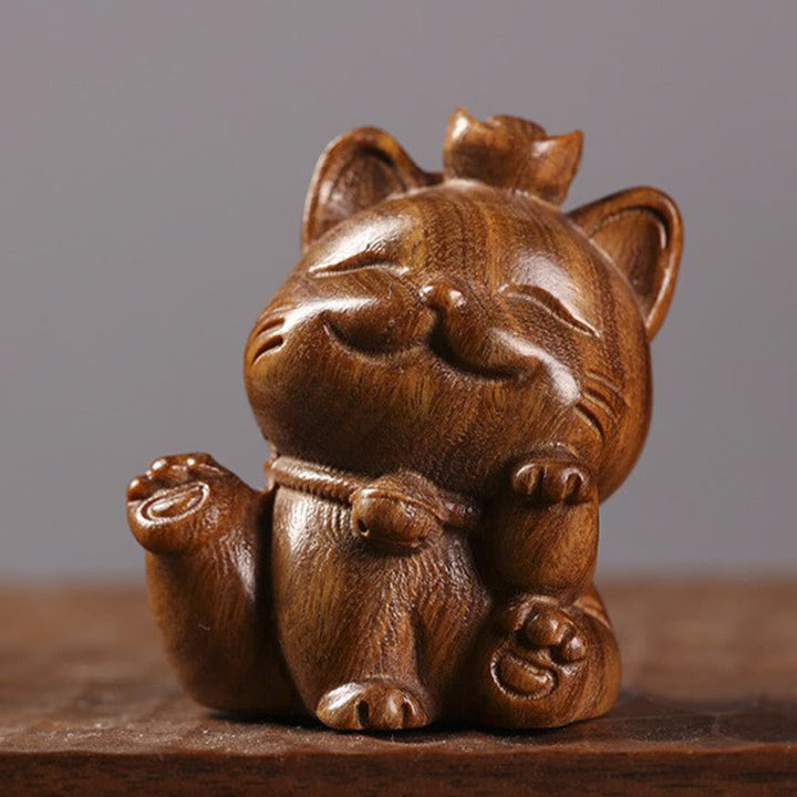 Buddha Stones Miniaturowe Zielone Sztabki Sandałowe Szczęśliwy Kot Rzeźbiony Dekoracja Biurka Pokoju - image 3