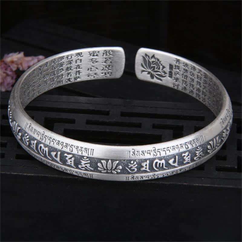 Buddha Stones 999 Srebro Sterlingowe Om Mani Padme Hum Heart Sutra Lotus Bransoletka Pokoju