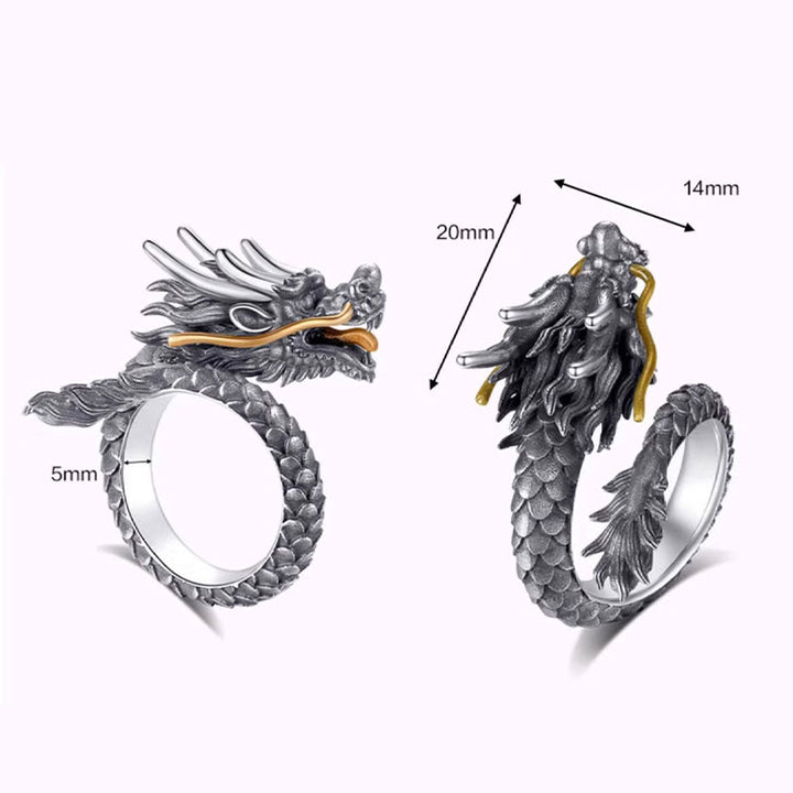 Buddha Stones 925 Srebro Sterlingowe Vintage Dragon Design Ochrona Siła Regulowany Pierścień