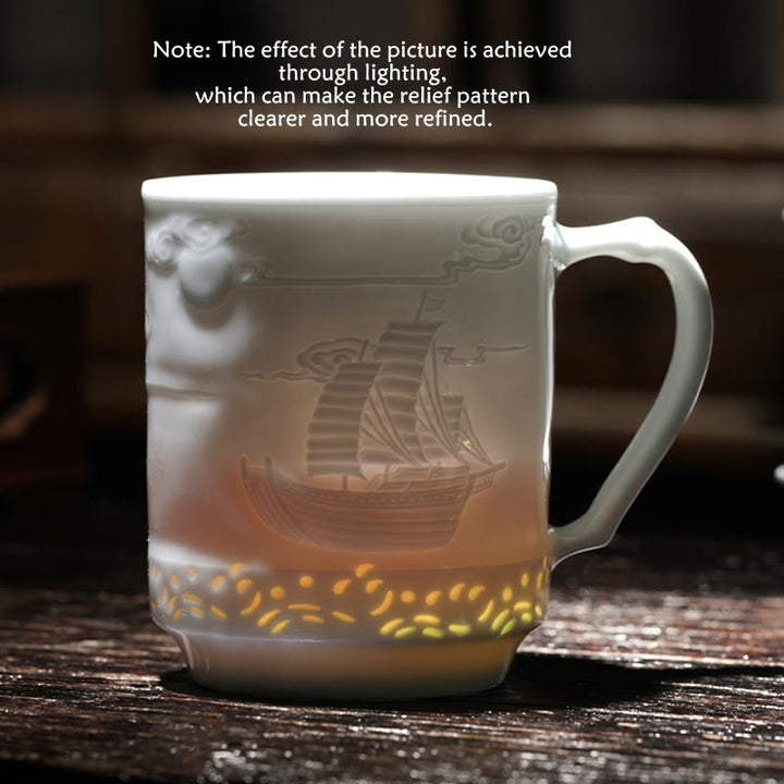 Buddha Stones Jingdezhen Linglong Porcelana Pomyślny Smok Feniks Łódź Gładkie żeglowanie Ceramiczna filiżanka do herbaty Biurowe filiżanki do herbaty 420 ml