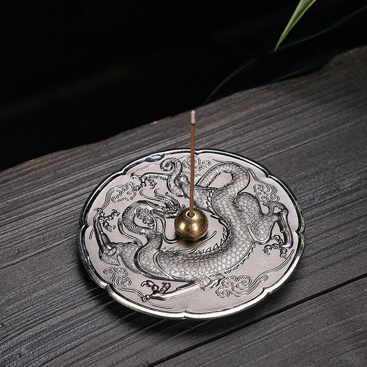Buddha Stones Okrągłe Pomyślne Smoki Ochrona Miedziany Stop Kadzidełko Dekoracja