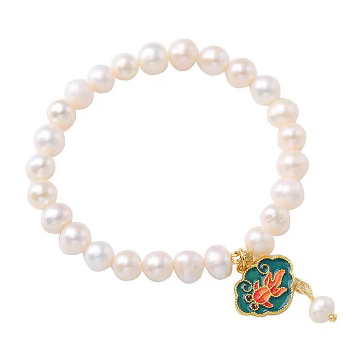 Bransoletka z pereł naturalnych Lotus Koi Fish Goldfish Optimism Charm
