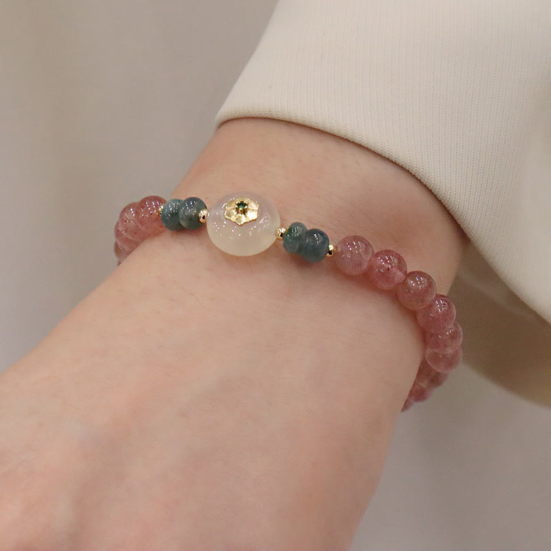 Bransoletka lecznicza Buddha Stones Natural Truskawkowy Kwarc Chalcedon Jade