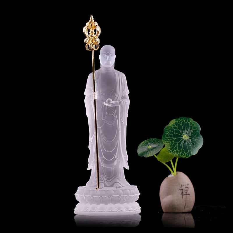 Buddha Stones ręcznie robione Ksitigarbha Bodhisattwa figurka Liuli kryształowe dzieło sztuki posąg spokoju dekoracja domu
