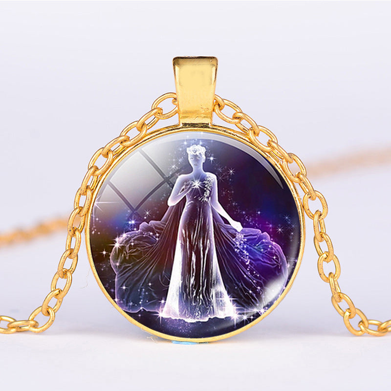 12 konstelacji zodiaku Księżyc Gwiaździste niebo Ochrona Błogosławieństwo Naszyjnik Wisiorek