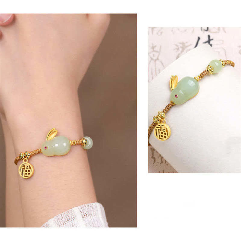 Buddha Stones Rok Królika Hetian Jade Szczęście Błogosławieństwo Bogactwo Bransoletka sznurkowa