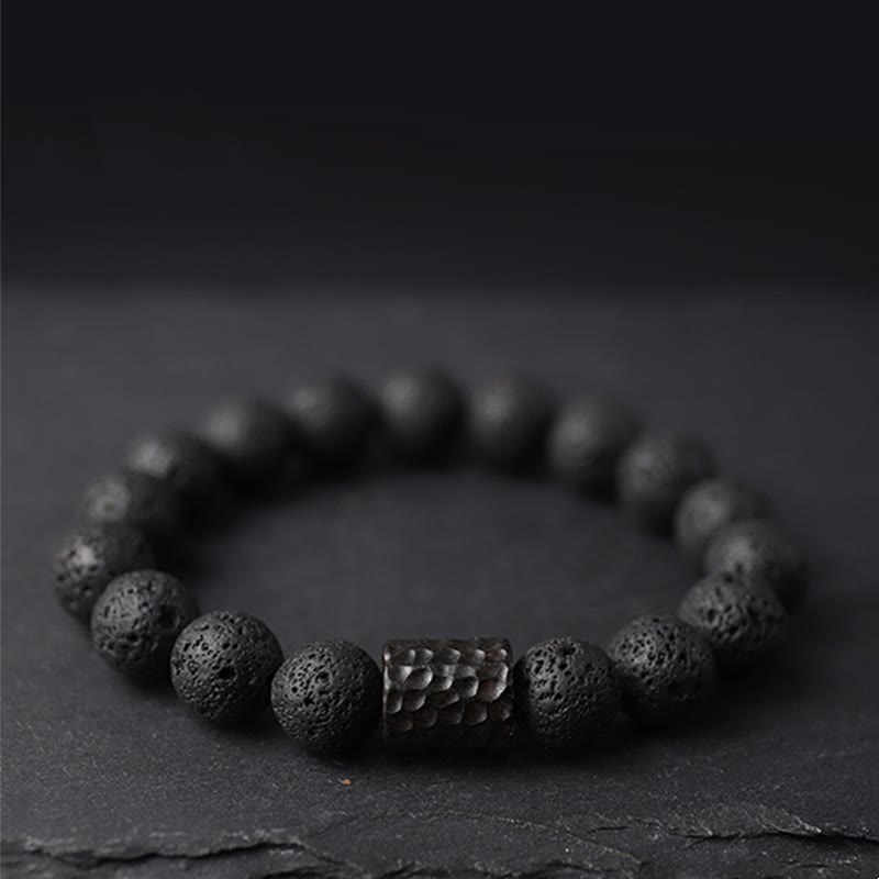 Buddha Stones, kamień lawowy, drewno hebanowe, bransoletka lecznicza z tygrysim okiem