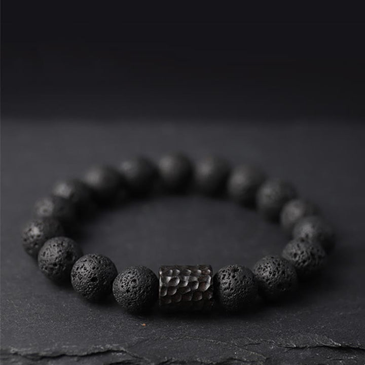 Buddha Stones, kamień lawowy, drewno hebanowe, bransoletka lecznicza z tygrysim okiem
