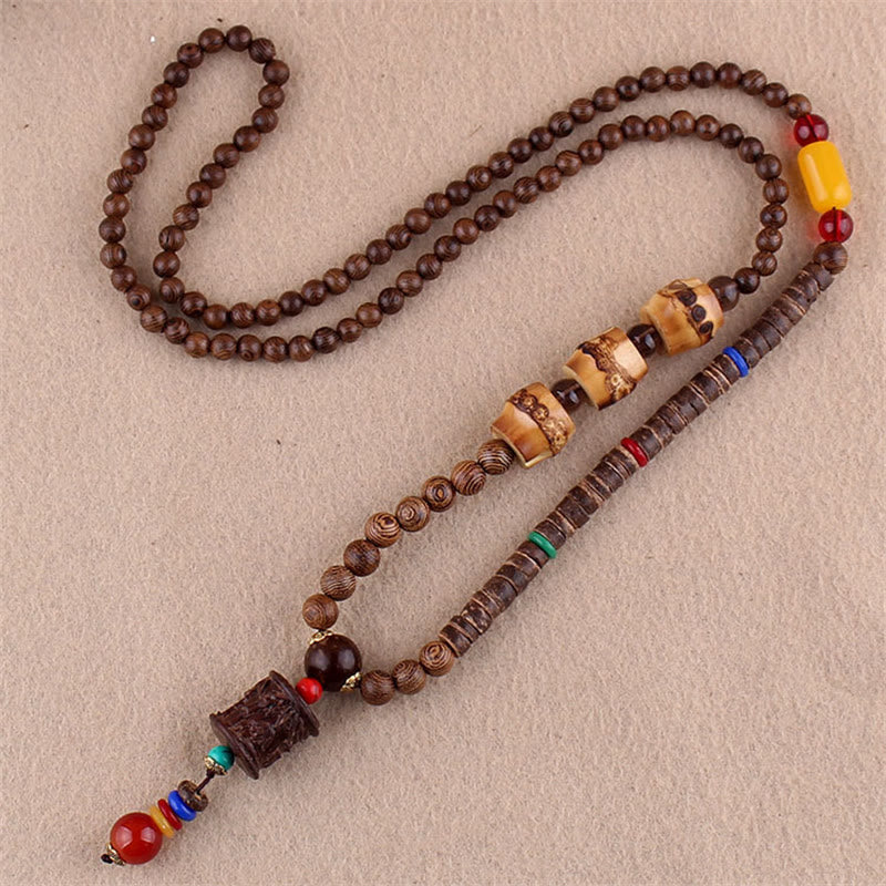 Buddha Stones Tybetańskie Drewno Wenge Bodhi Nasiona Agat Naszyjnik Ochrona Słonia Wisiorek
