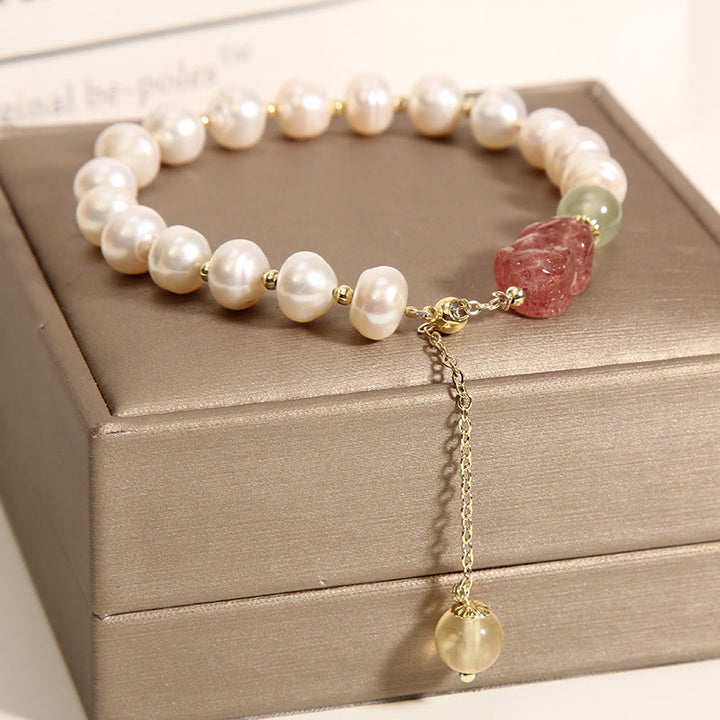 Bransoletka z naturalnych pereł Buddha Stones z kwarcu truskawkowego PiXiu Optimism Charm