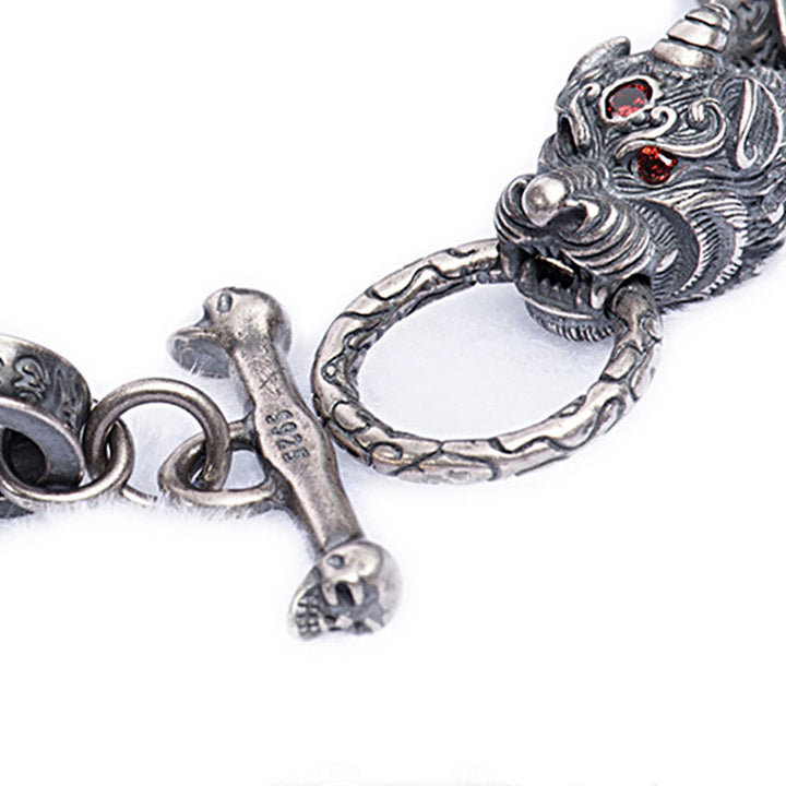 Buddha Stones 925 Srebro Sterlingowe Smok Kirin Om Mani Padme Hum Sukces Siła Bransoletka Bangle