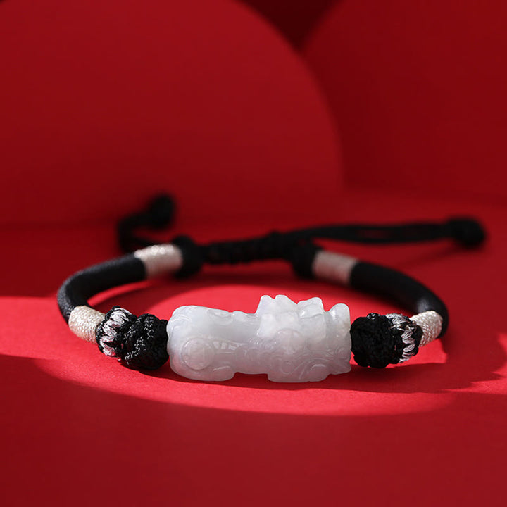 Bransoletka z plecionego sznurka z Buddha Stones wykonana ręcznie z naturalnego jadeitu PiXiu Luck Prosperity