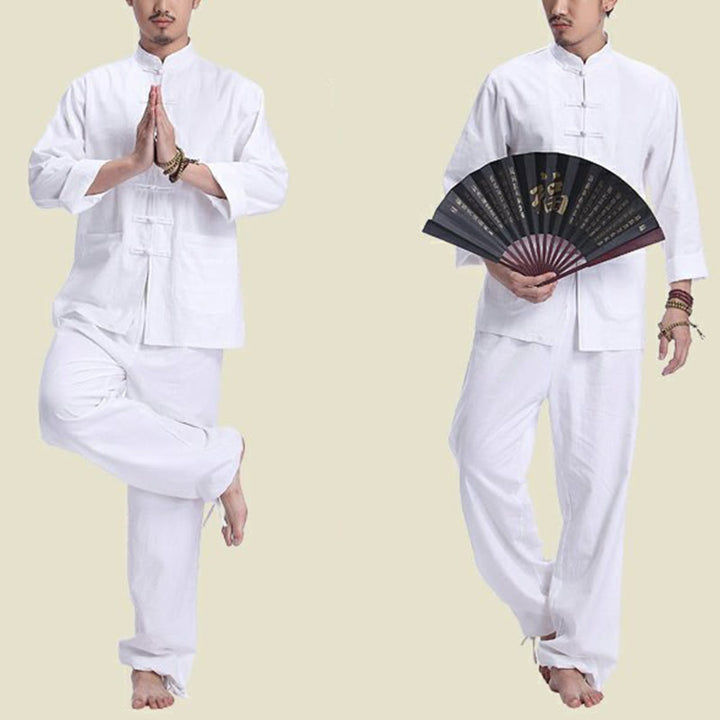 Buddha Stones Chiński Żaba Guzik Projekt Medytacja Modlitwa Bawełna Len Duchowy Zen Praktyka Joga Odzież Męski Zestaw - image 9