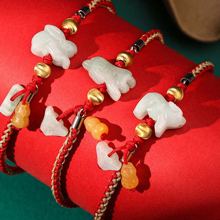 Buddha Stones Chiński Zodiak Jadeit Dobrobyt Czerwona Bransoletka Sznurkowa Anklet - image 1