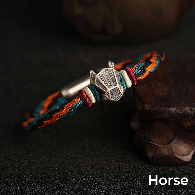 Buddha Stones Ręcznie robione 999 Srebro Sterling Rok Smoka Chiński Zodiaku Ochrona Kolorowa Reinkarnacja Węzeł Liny Bransoletka