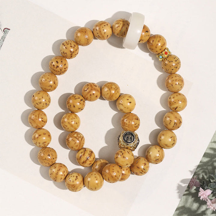 Buddha Stones Tybetańskie Naturalne Fioletowe Złoto Szczur Bodhi Nasiona Bogactwa Bransoletka Podwójnie Owijana