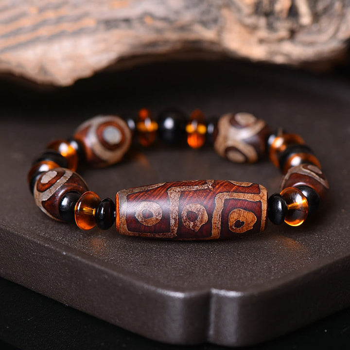 Buddha Stones Tybetańskie Retro Naturalne Dziewięciooczne Dzi Koraliki Bransoletka Błogosławieństwa