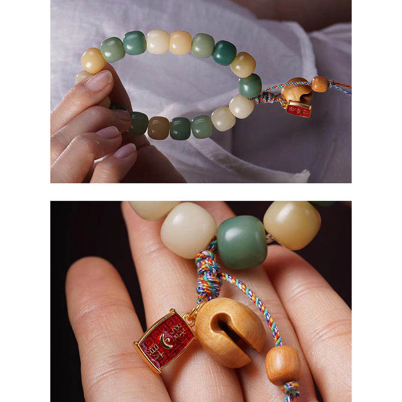 Buddha Stones Naturalny Gradient Bodhi Nasiona Mądrości Drewniana Bransoletka z Bębnem Rybnym