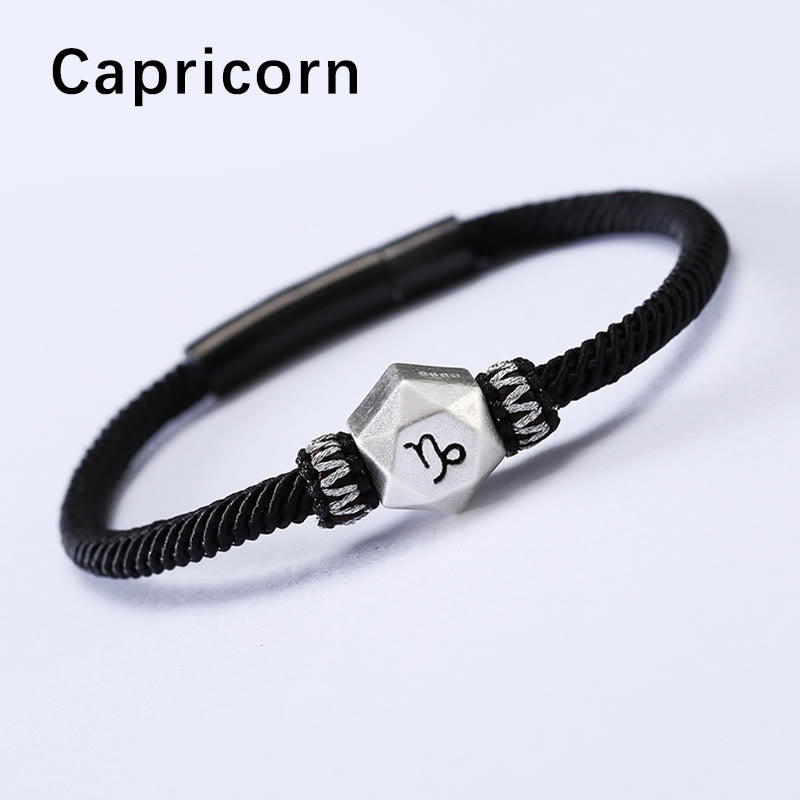 Buddha Stones 999 Srebro Sterling 12 Konstelacji Zodiaku Ochrona Ręcznie Robiona Bransoletka Sznurkowa