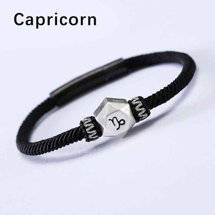 Buddha Stones 999 Srebro Sterling 12 Konstelacji Zodiaku Ochrona Ręcznie Robiona Bransoletka Sznurkowa
