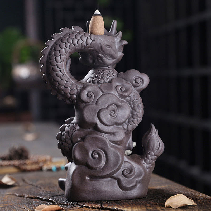 Buddha Stones Smok Budda Pomyślne Chmury Fioletowa Glina Uzdrawiająca Kadzielnica Dekoracja