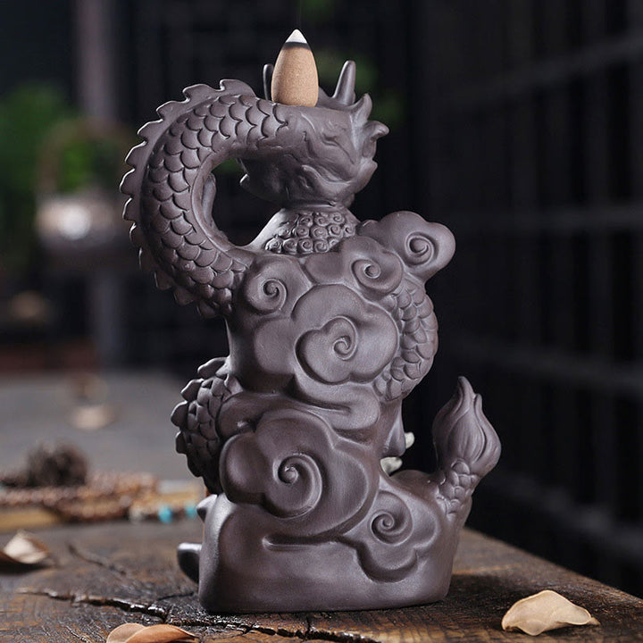 Buddha Stones Smok Budda Pomyślne Chmury Fioletowa Glina Uzdrawiająca Kadzielnica Dekoracja