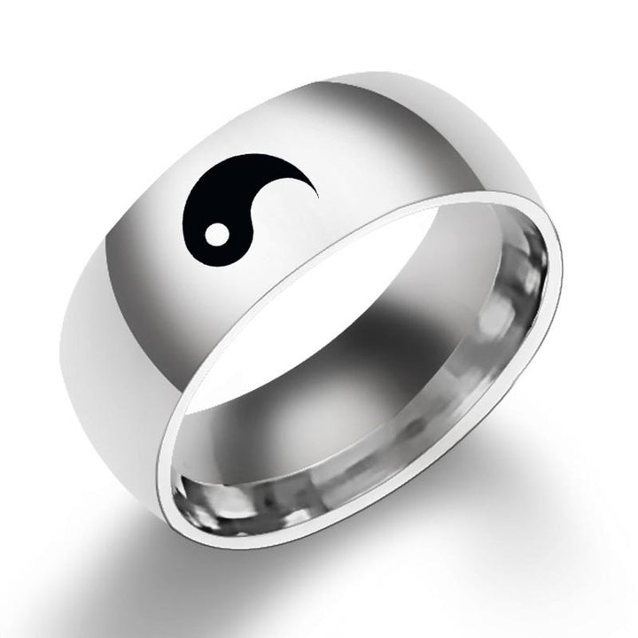 Pierścionek dla par z Buddha Stones Yin Yang Balance ze stali tytanowej