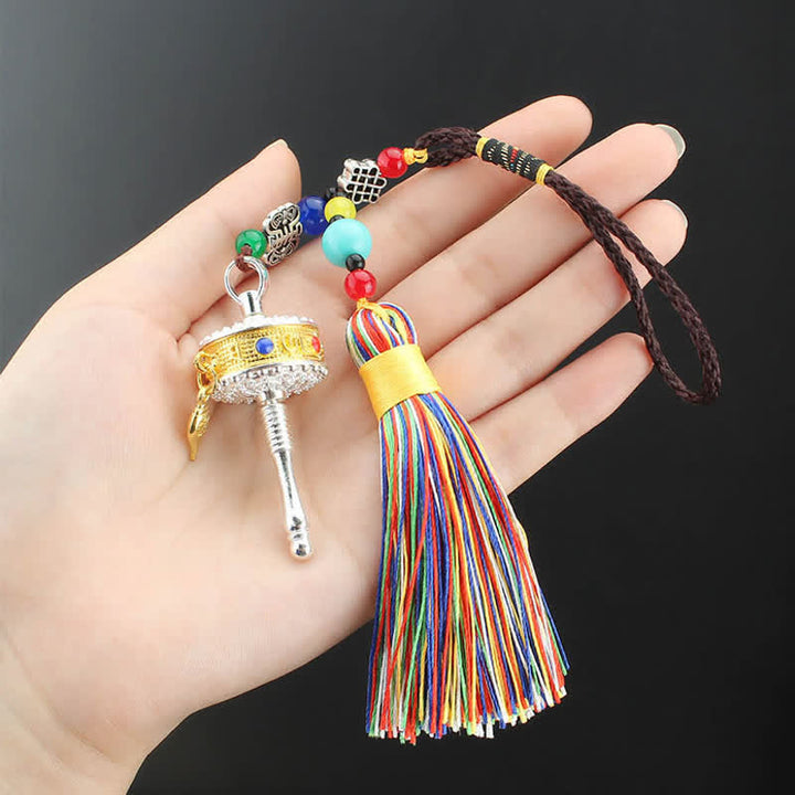 Tybet Om Mani Padme Hum Koło modlitewne Tassel Bag Dekoracja samochodowa do zawieszenia