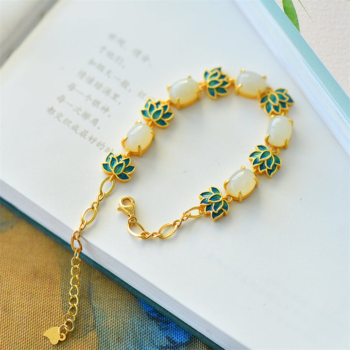 Bransoletka ochronna Buddha Stones White Jade Cyan Jade Lotus