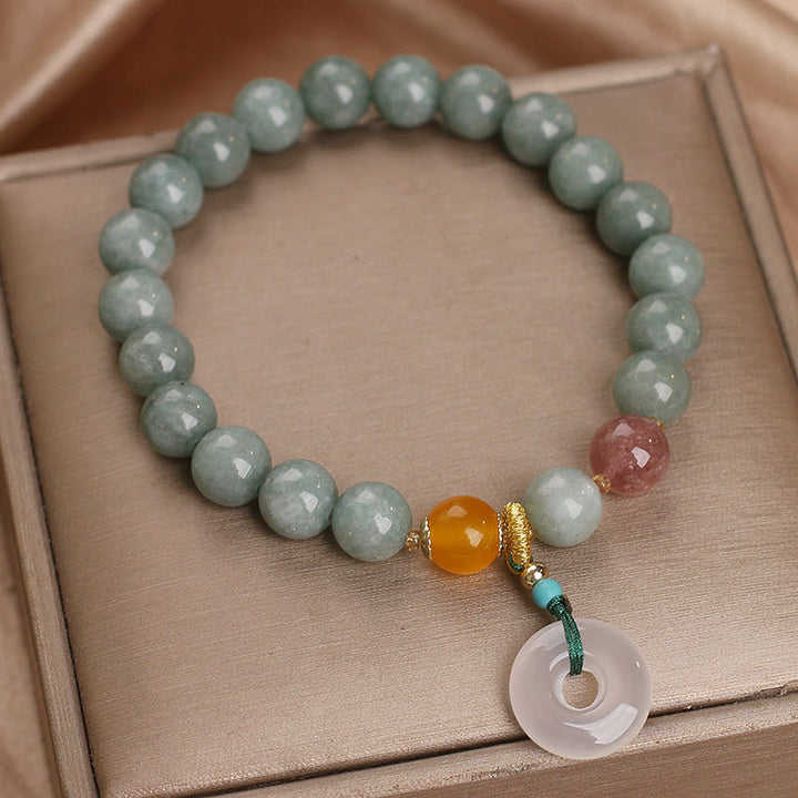 Buddha Stones Naturalny Jadeit Kwarc Truskawkowy Koralik Bransoletka Peace Buckle Prosperity