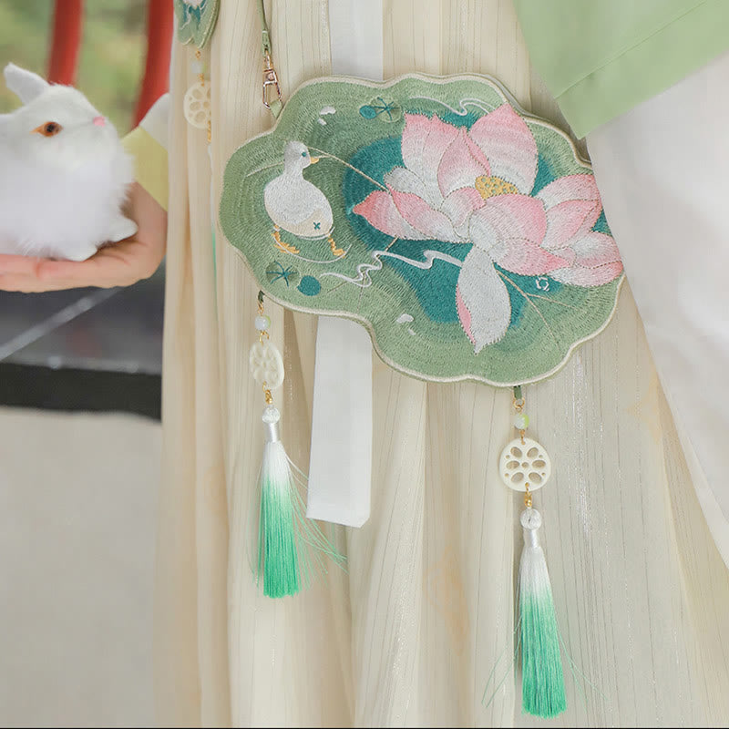 Buddha Stones Szczęście Haft Lotos Koi Ryba Królik Kwiat Hanfu Torba Crossbody Torba na Ramię