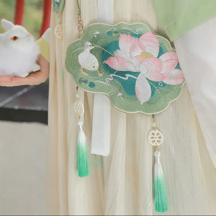 Buddha Stones Szczęście Haft Lotos Koi Ryba Królik Kwiat Hanfu Torba Crossbody Torba na Ramię